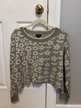 Floral Knit Sweater in Baby Blue and Cream